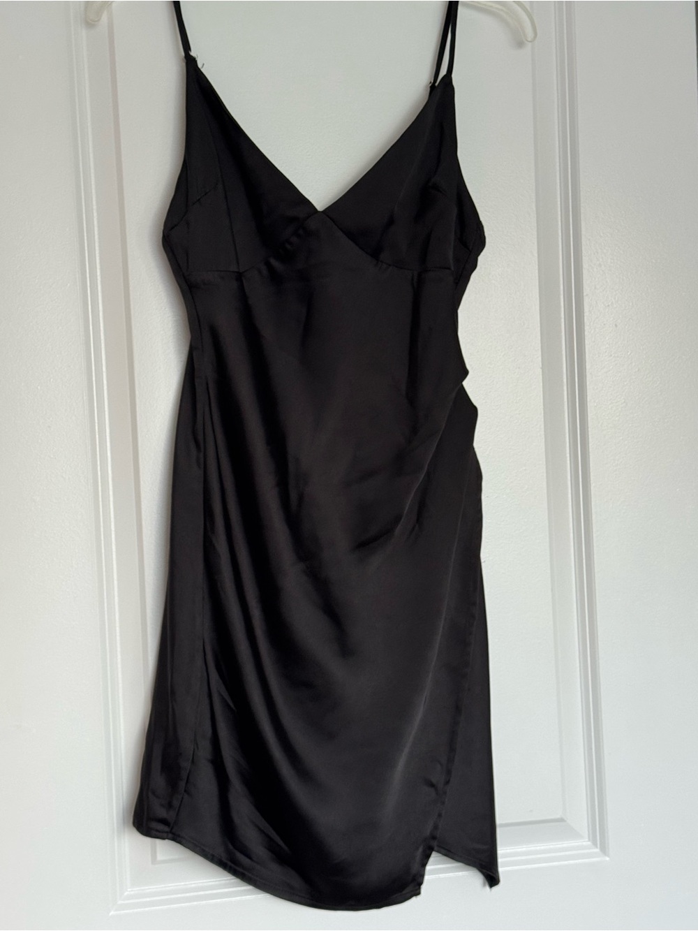 Altar'd State Black Satin Slip Mini Dress with Spaghetti Straps
